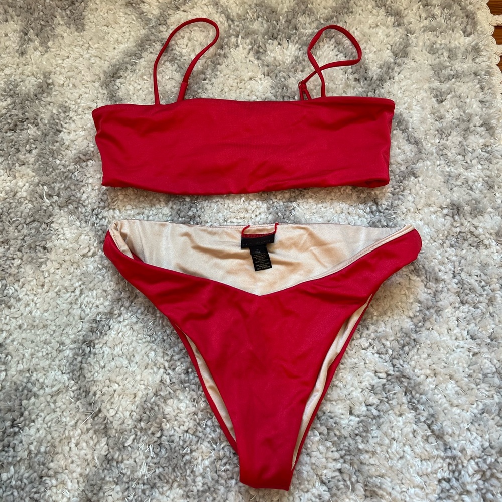 La Hearts Red Bandeau Bikini Set